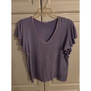 Oysho Lavender Waffle Knit Flutter‎ Sleeve V Neck Top Women's Size S